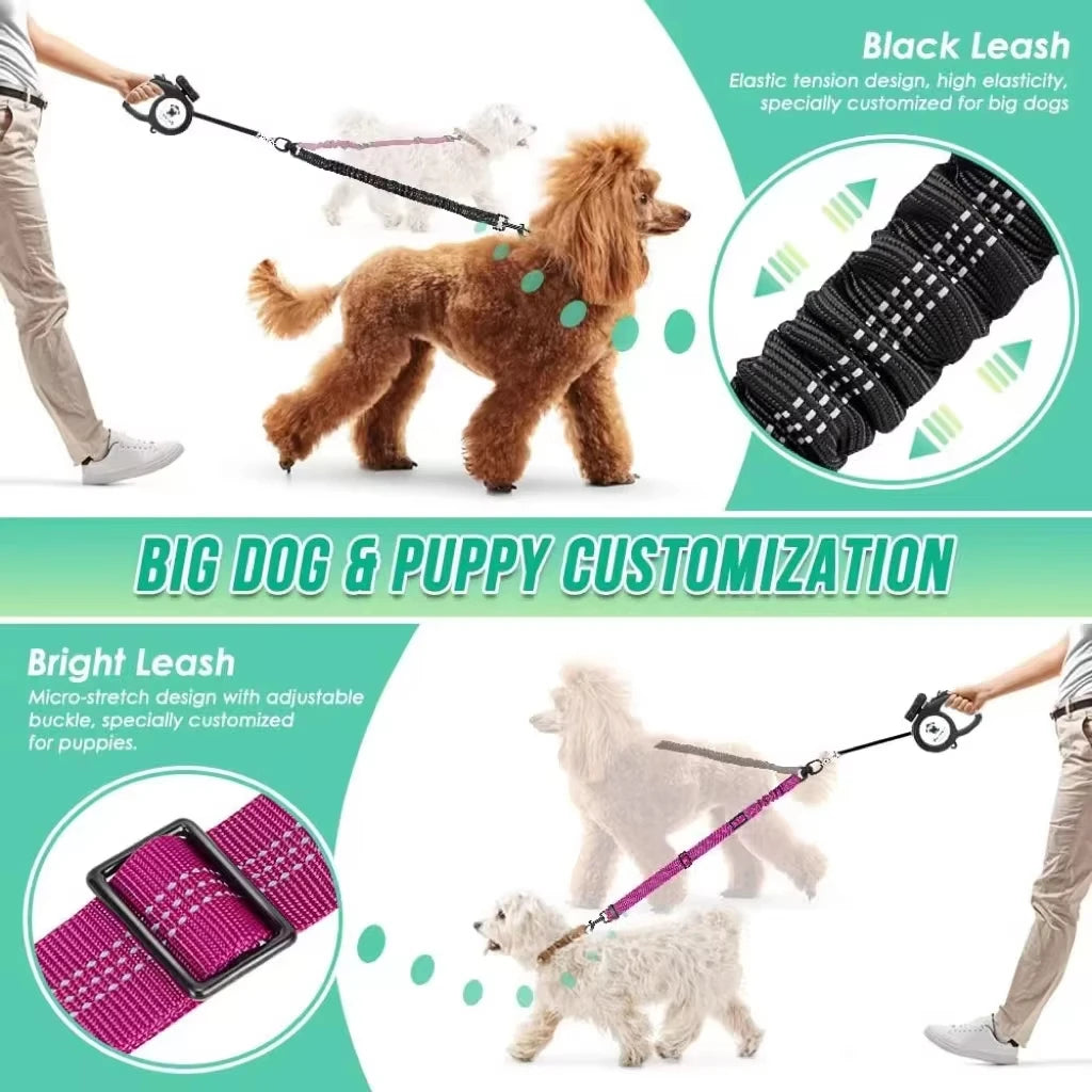1.6ft Dual Dog Leash Extension - Shock Absorbing Bungee Coupler