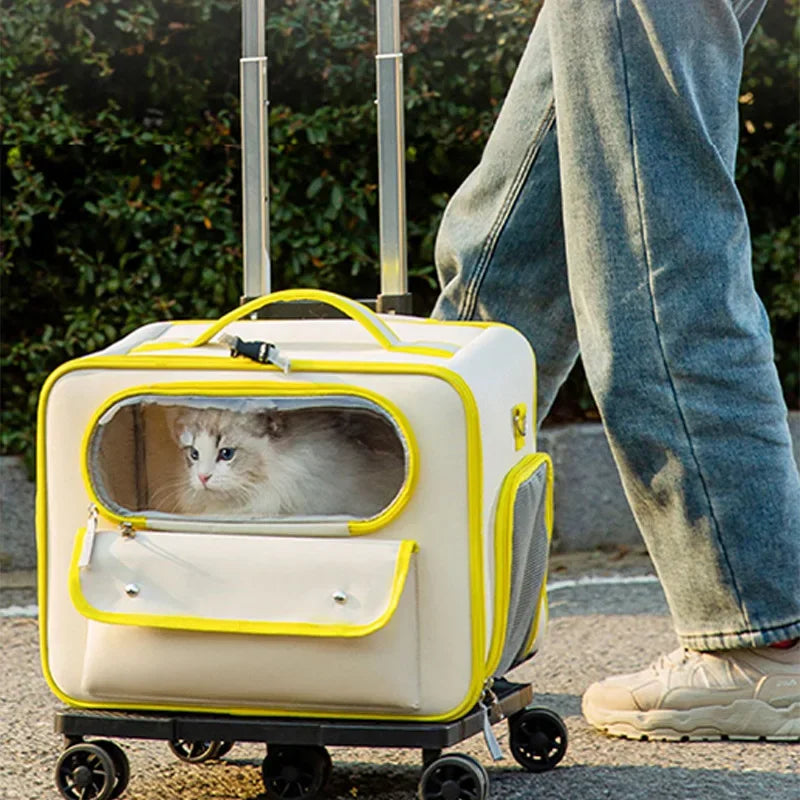 Rolling Pet Carrier Backpack – Detachable Cat & Dog Trolley Travel Bag for Small Pets