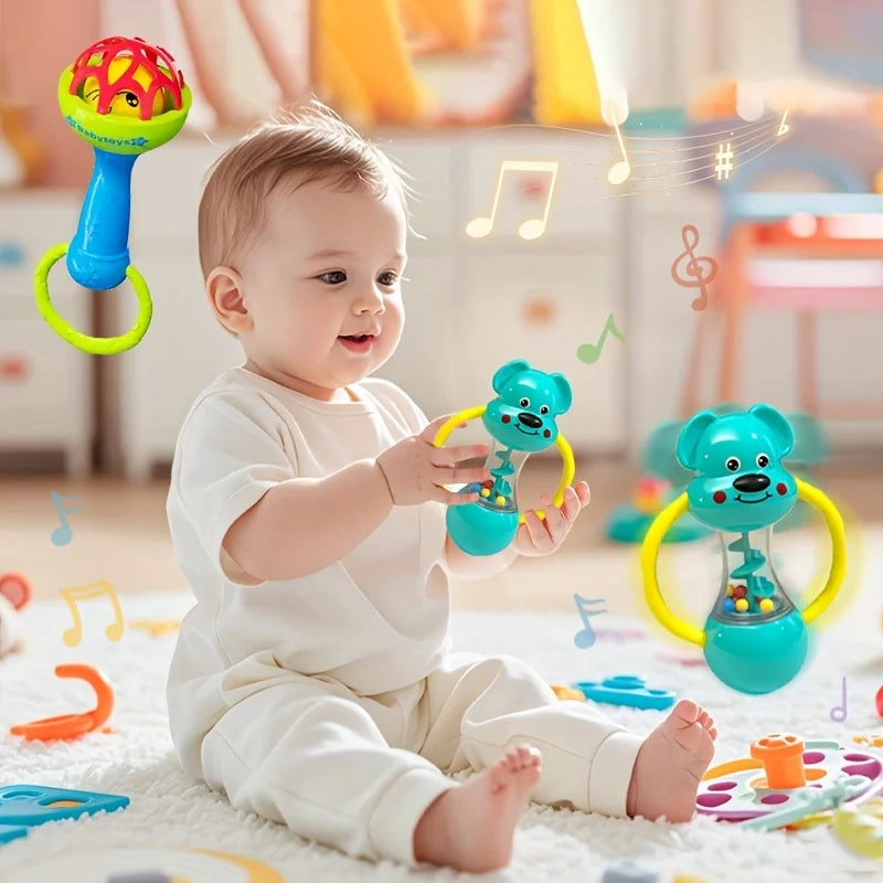 Baby Rattles Toys 0 -12 Months Newborn Sensory Grasp Toys Hand Bell Activity Game Cute Animal Rattles for Infants Games Gifts - PULSE MART