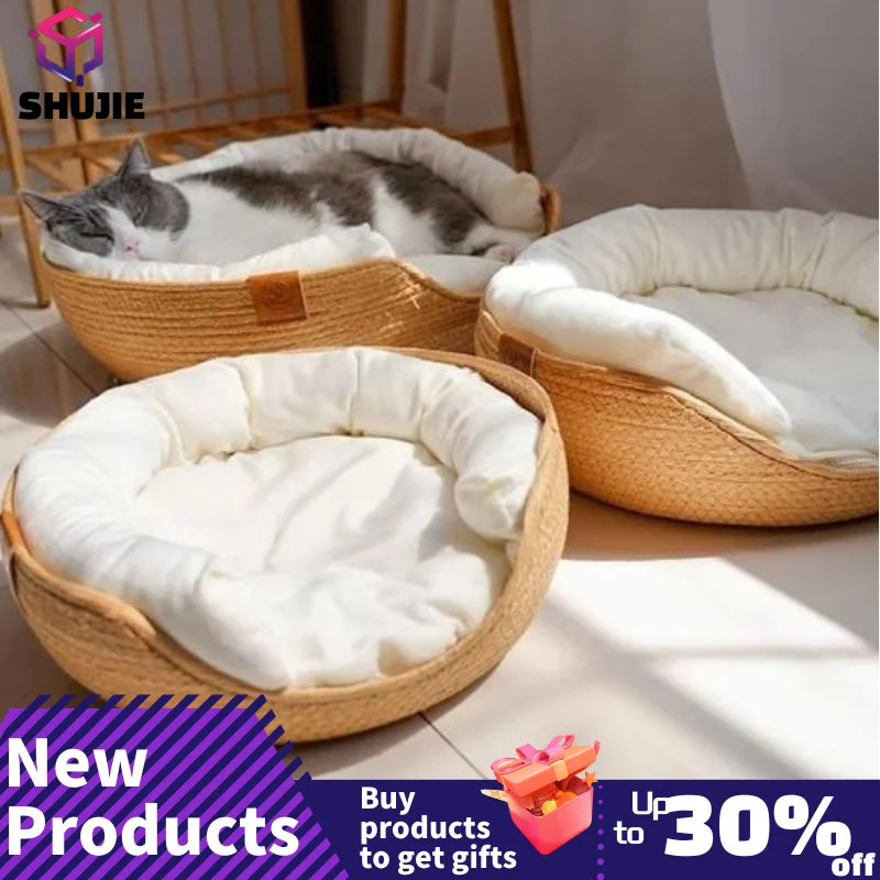 Handmade Bamboo Pet Bed – Woven Sofa Nest for Cats & Small Dogs