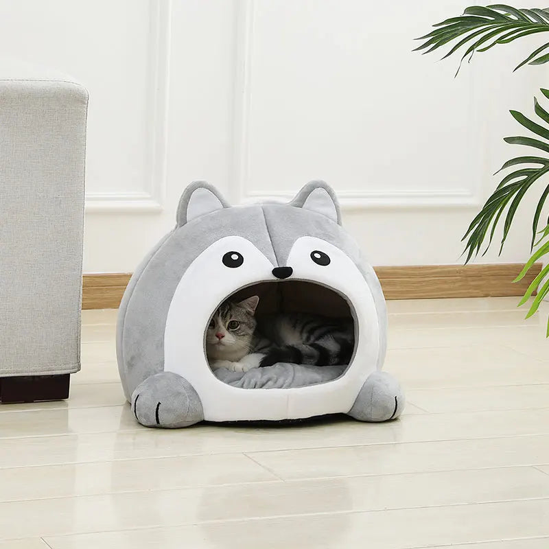 Ultra-Soft Pet Lounger Bed - 2-in-1 Cushion Nest Cave for Cats & Puppies