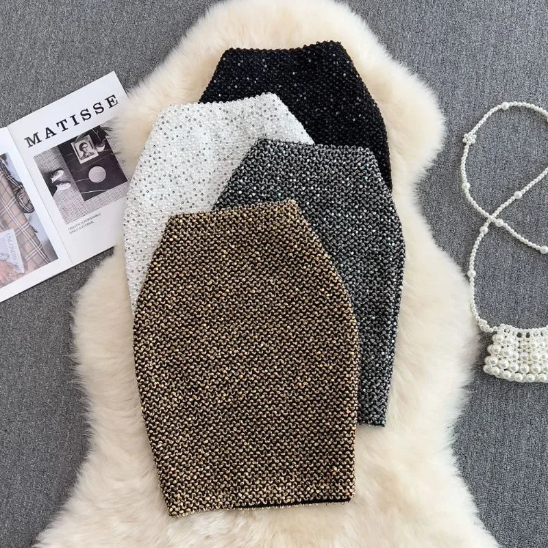 Women’s Autumn Skirt 2025 – High Waist Belted A-Line with Rhinestones, Fringe & Layered Cake Design