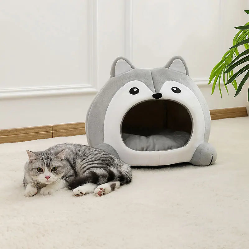 Ultra-Soft Pet Lounger Bed - 2-in-1 Cushion Nest Cave for Cats & Puppies