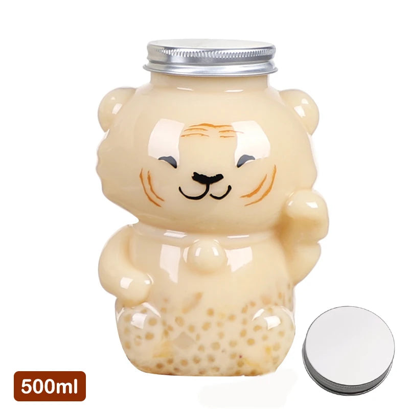 Disposable Drink Bottles Juice Storage Bottles Beverage Milk Tea Bottles Cute Bear Juice Drink Milk Tea Sealed Bottle - PULSE MART