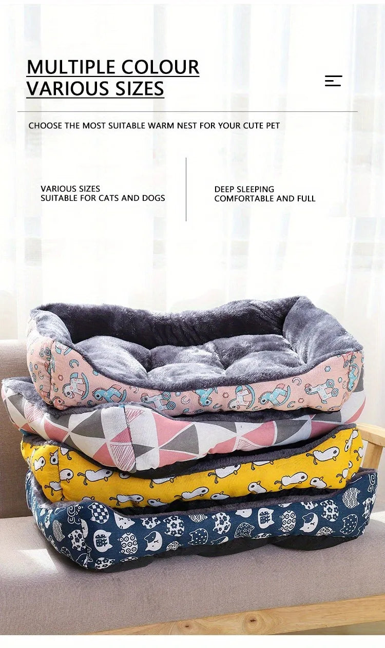 Winter Dog Bed Sofa Mat, Plush Calming Pet Basket Cushion