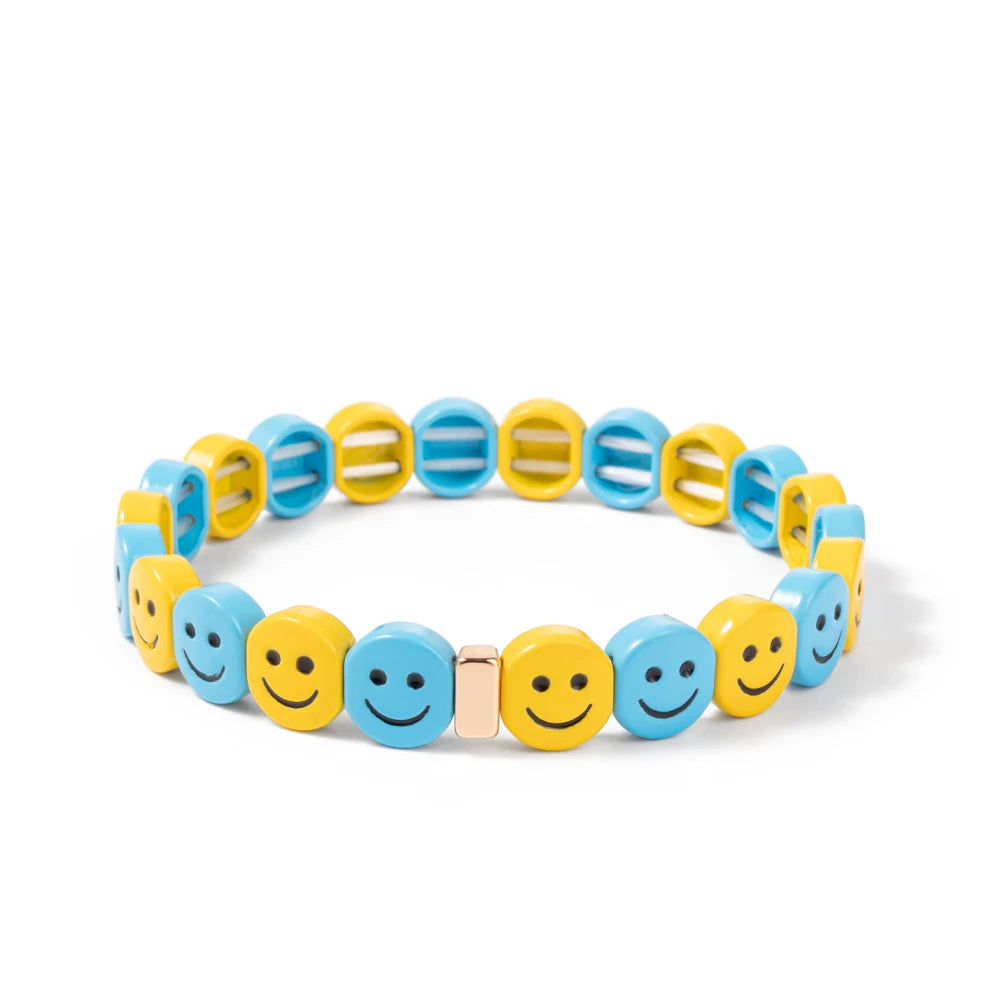 2024 New Enamel Bracelets For Women Happy Beaded Elastic Bangle Hand Accessory