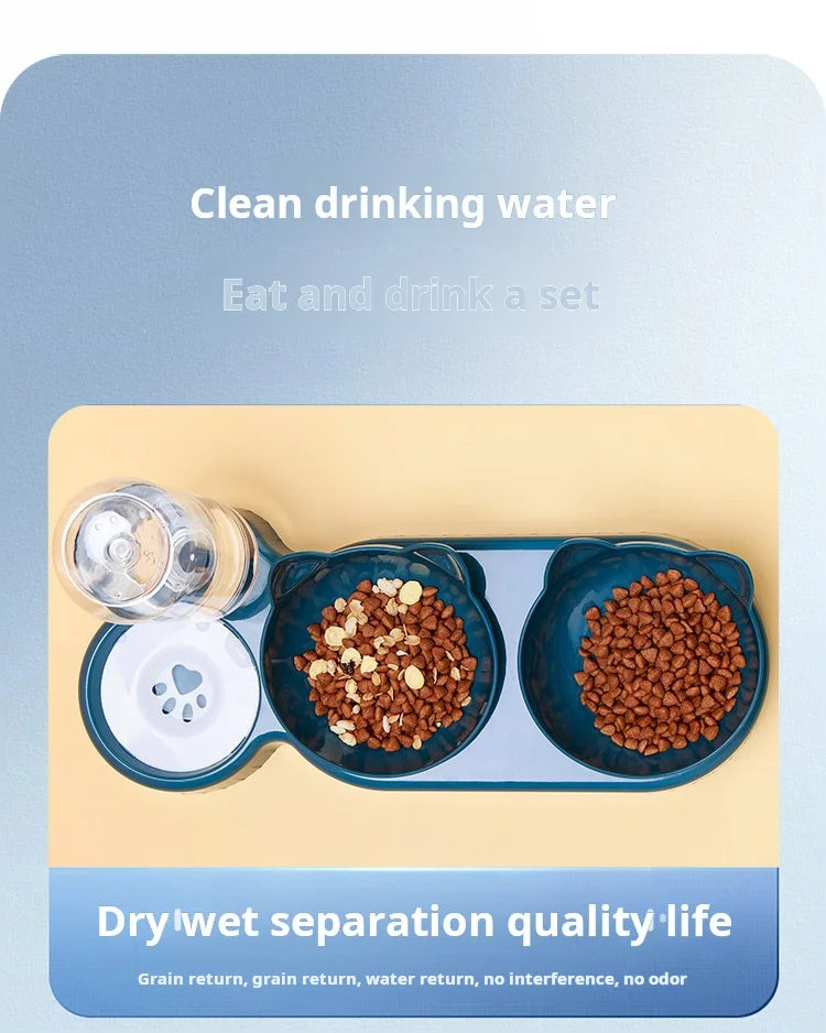 3-in-1 Elevated Cat Bowl & Gravity Water Feeder – Tilted Food & Water Bowl Set for Cats & Small Dogs