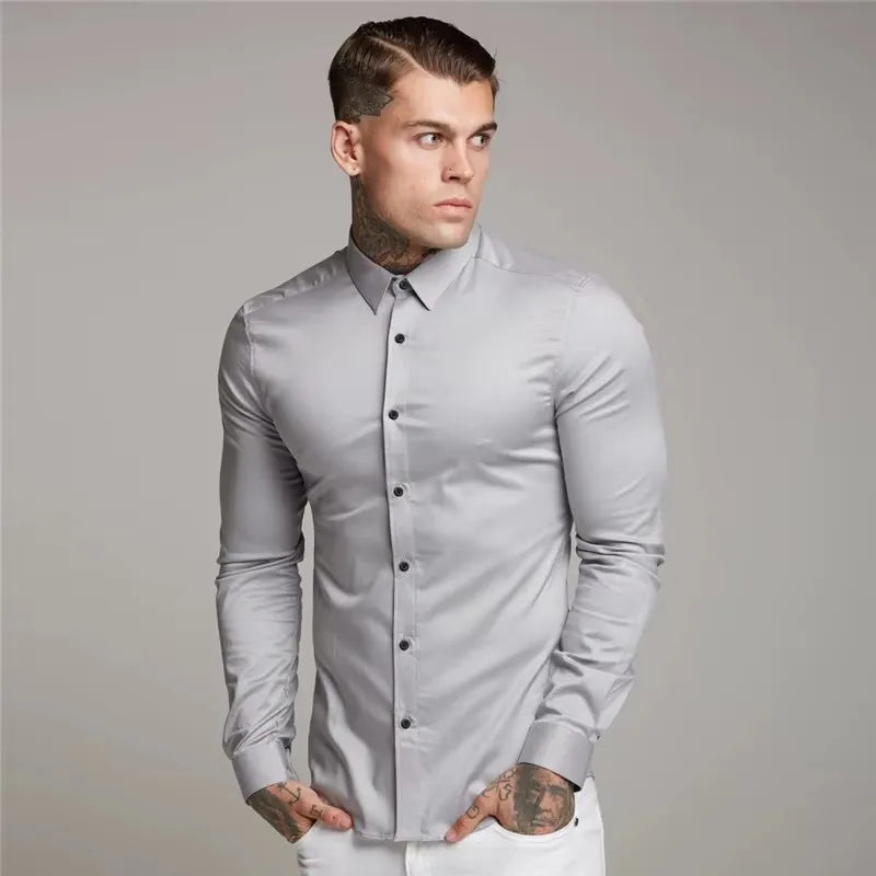 Men's Shirt Fashion Full Sleeve Shirt Men's Muscle Casual Slim-fit Business Dress shirt