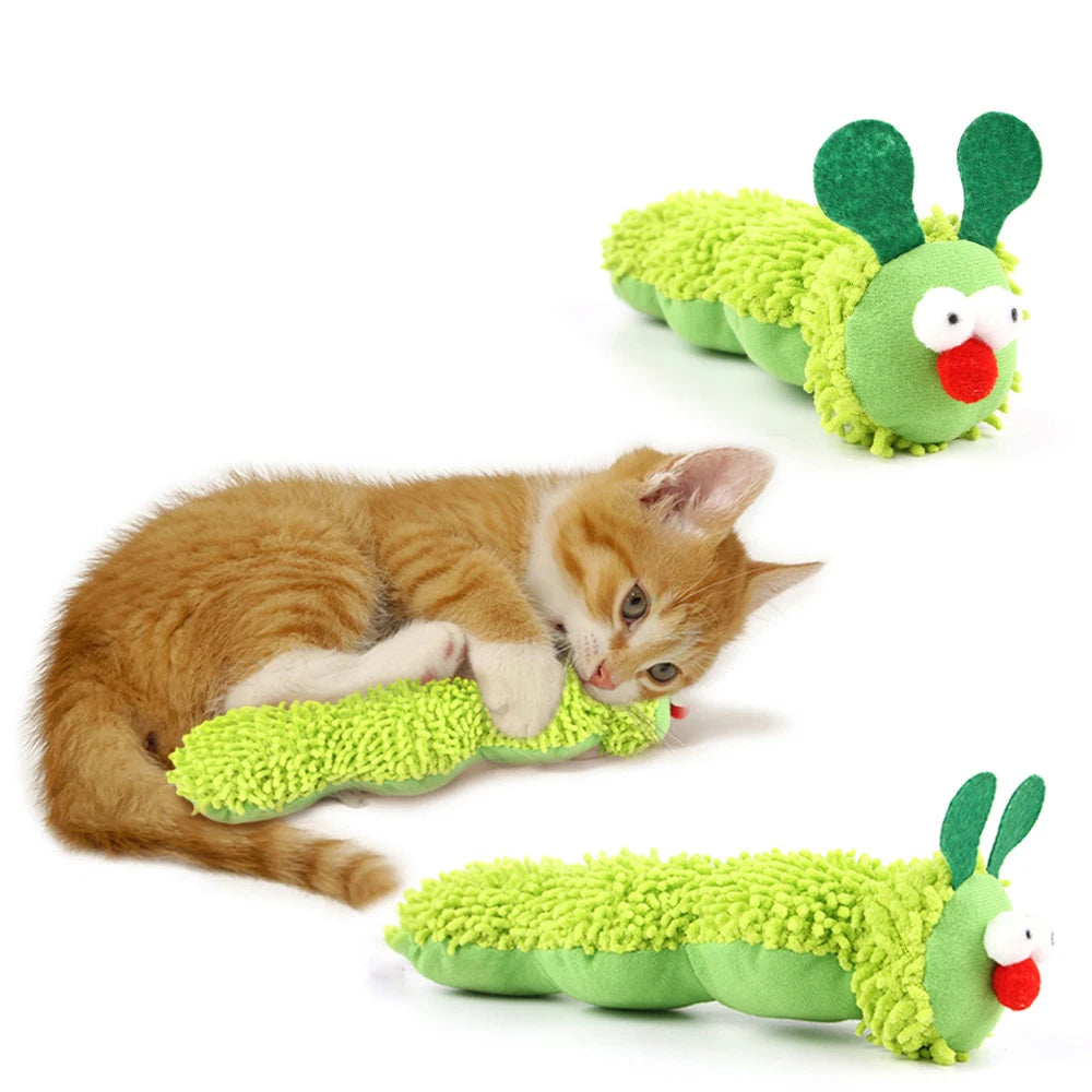 Caterpillar Catnip & Silvervine Cat Chew Toy – Interactive Molar Teeth Cleaning Toy for Cats & Kittens