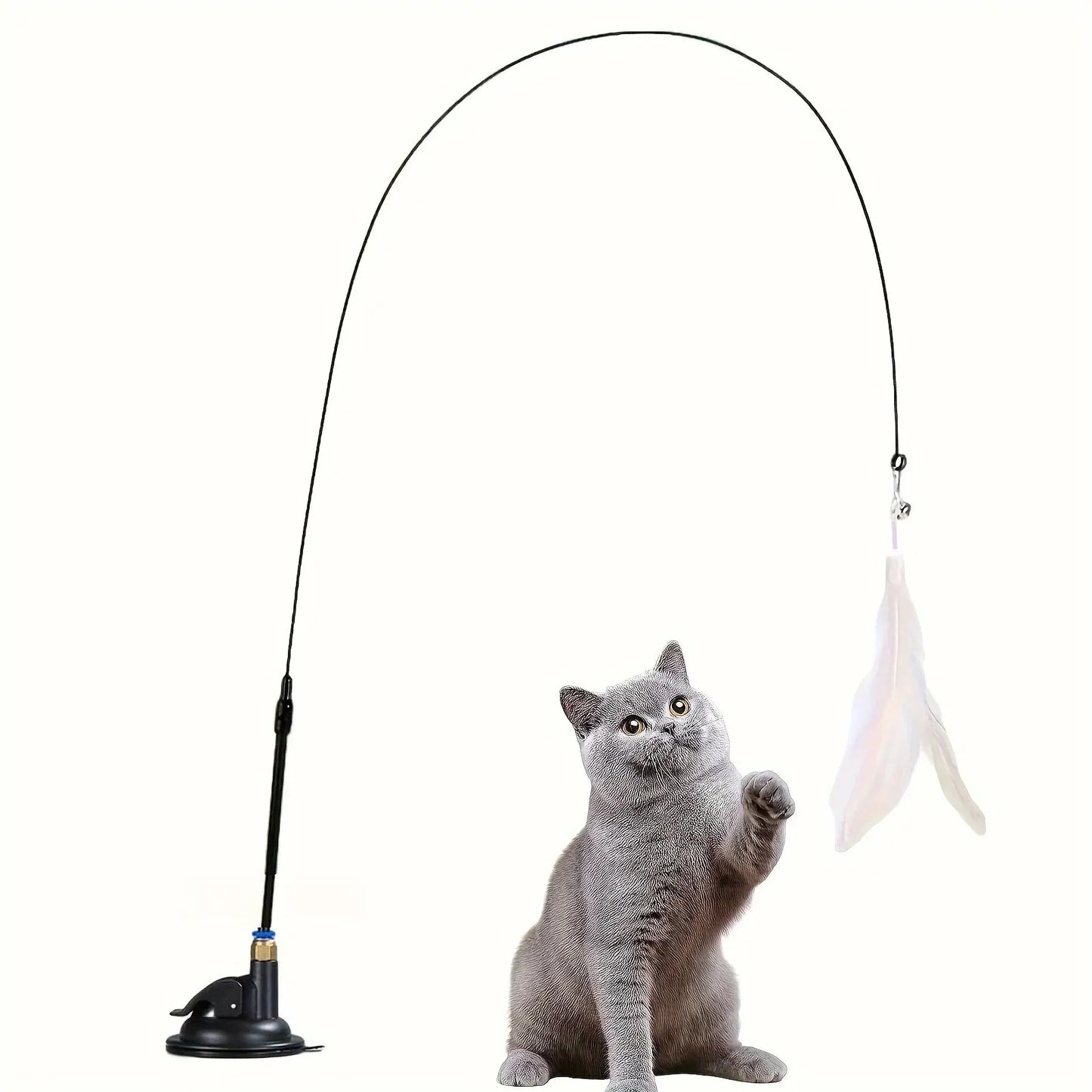 Interactive Cat Teaser Toy – Feather Wand with Bell & Suction Cup for Indoor Cats