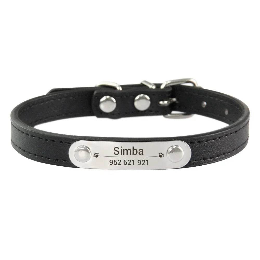 Personalized Leather Dog Collar: Custom Carved Name ID & Anti-Lost Design