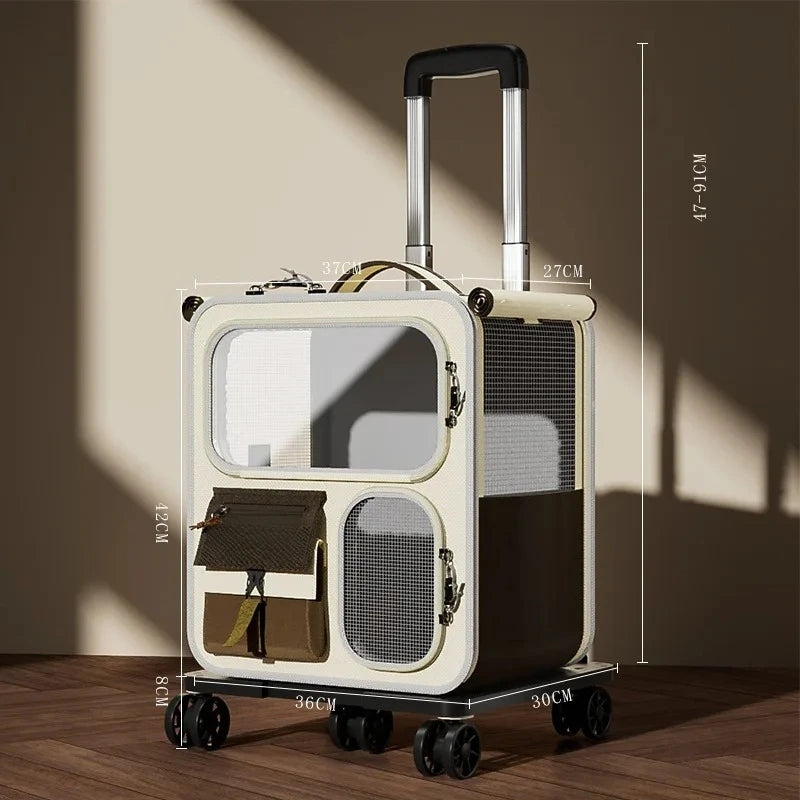 Rolling Cat Carrier with Wheels – Pet Travel Carrier for Large Cats & Small Dogs Up to 10kg
