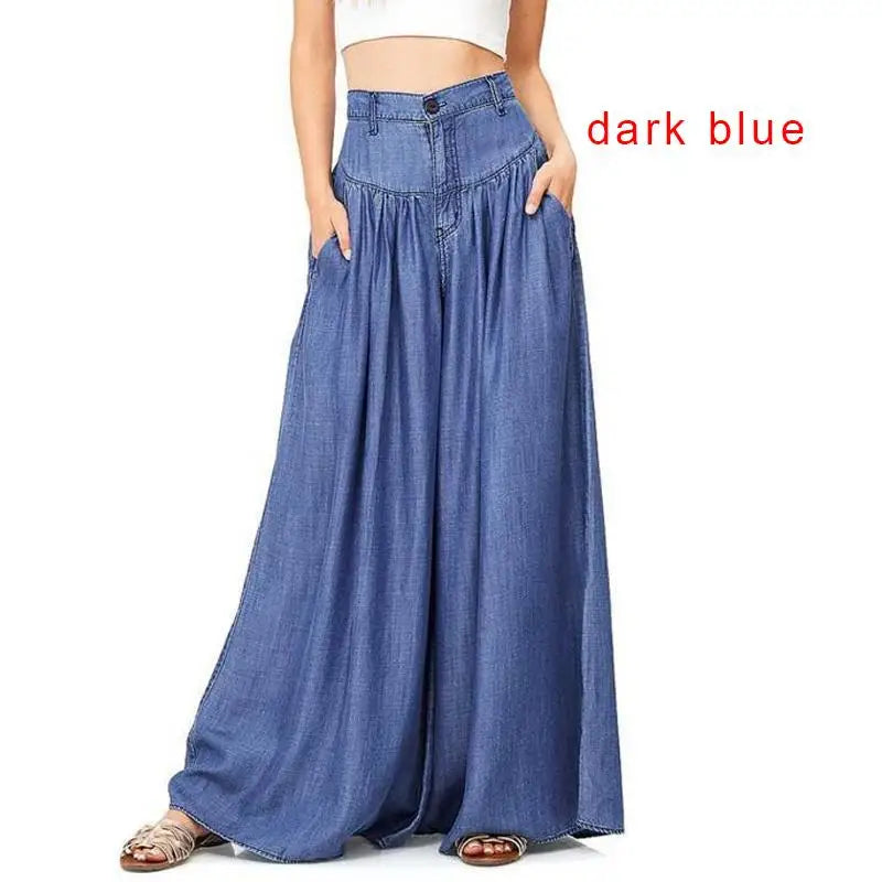 Women's Casual Cotton Linen Jeans Fashion Solid Colour Wide-leg Pants Ladies Loose Plus