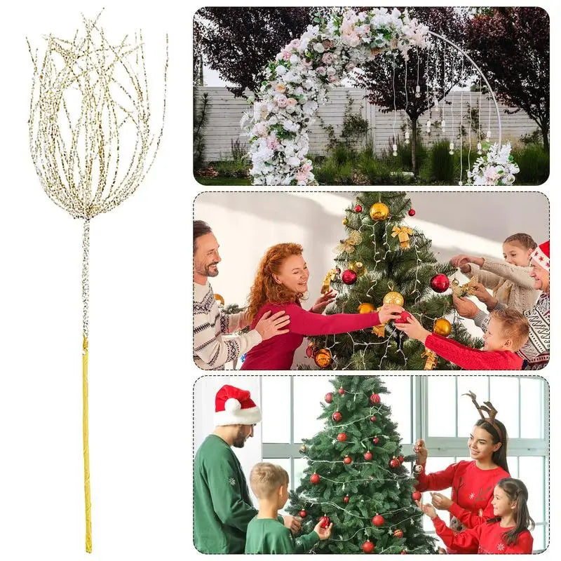 Glitter Christmas Picks Wire Glitter Stems For Christmas Tree 12.6in Fake Christmas Decorations Christmas Tree Filler Picks For