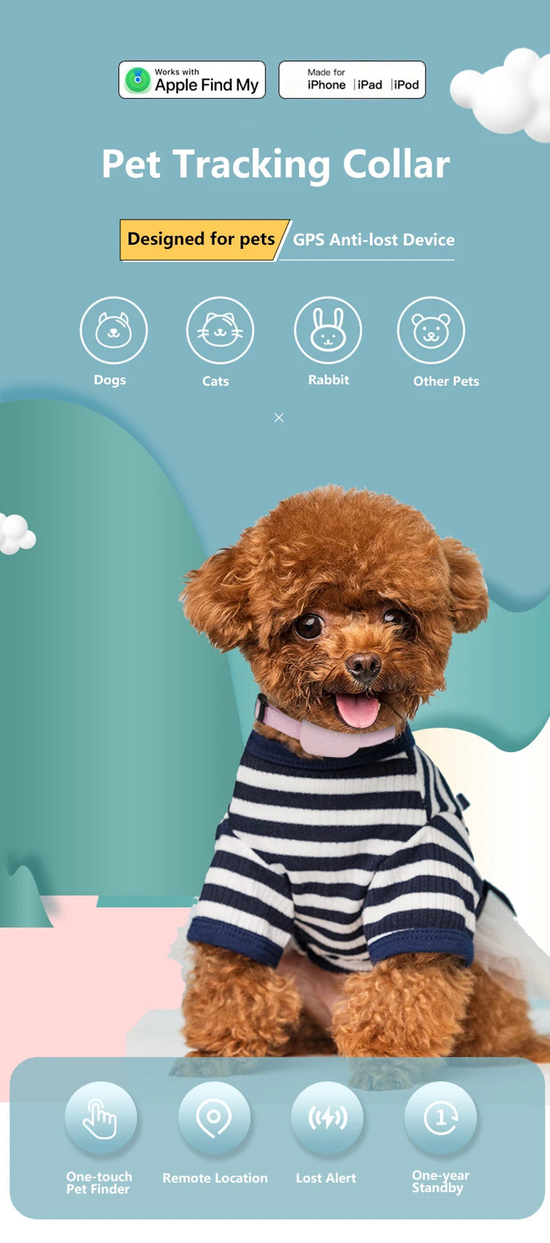 Smart Pet GPS Tracker Collar – Real-Time Anti-Lost GPS Locator for Dogs & Cats (iOS Compatible)