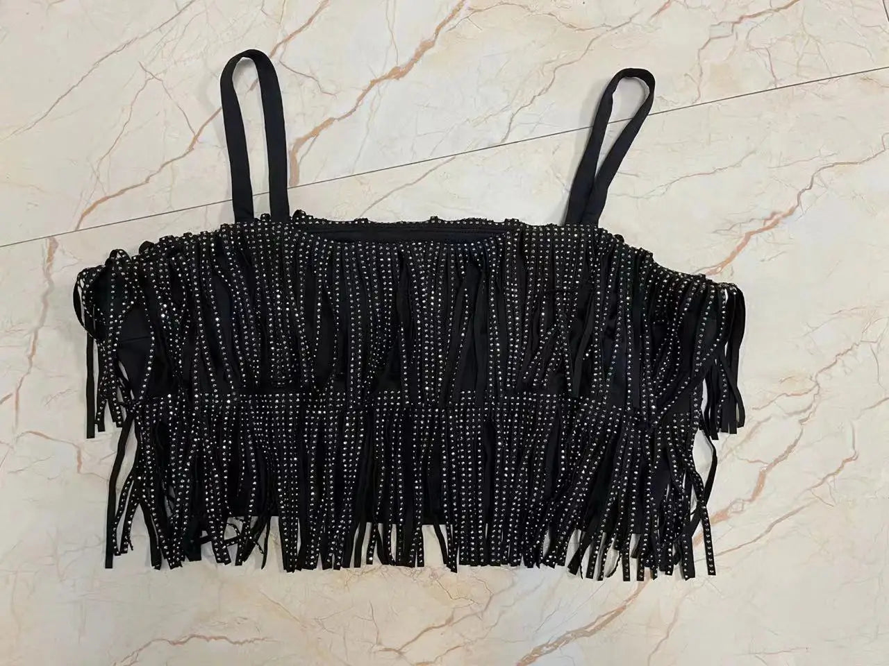 Women’s Autumn Skirt  – High Waist Belted A-Line with Rhinestones, Fringe & Layered Cake Design