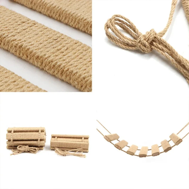 Wooden Cat Cage Climbing Frame - Sisal Rope Ladder & Tree Tower Bridge