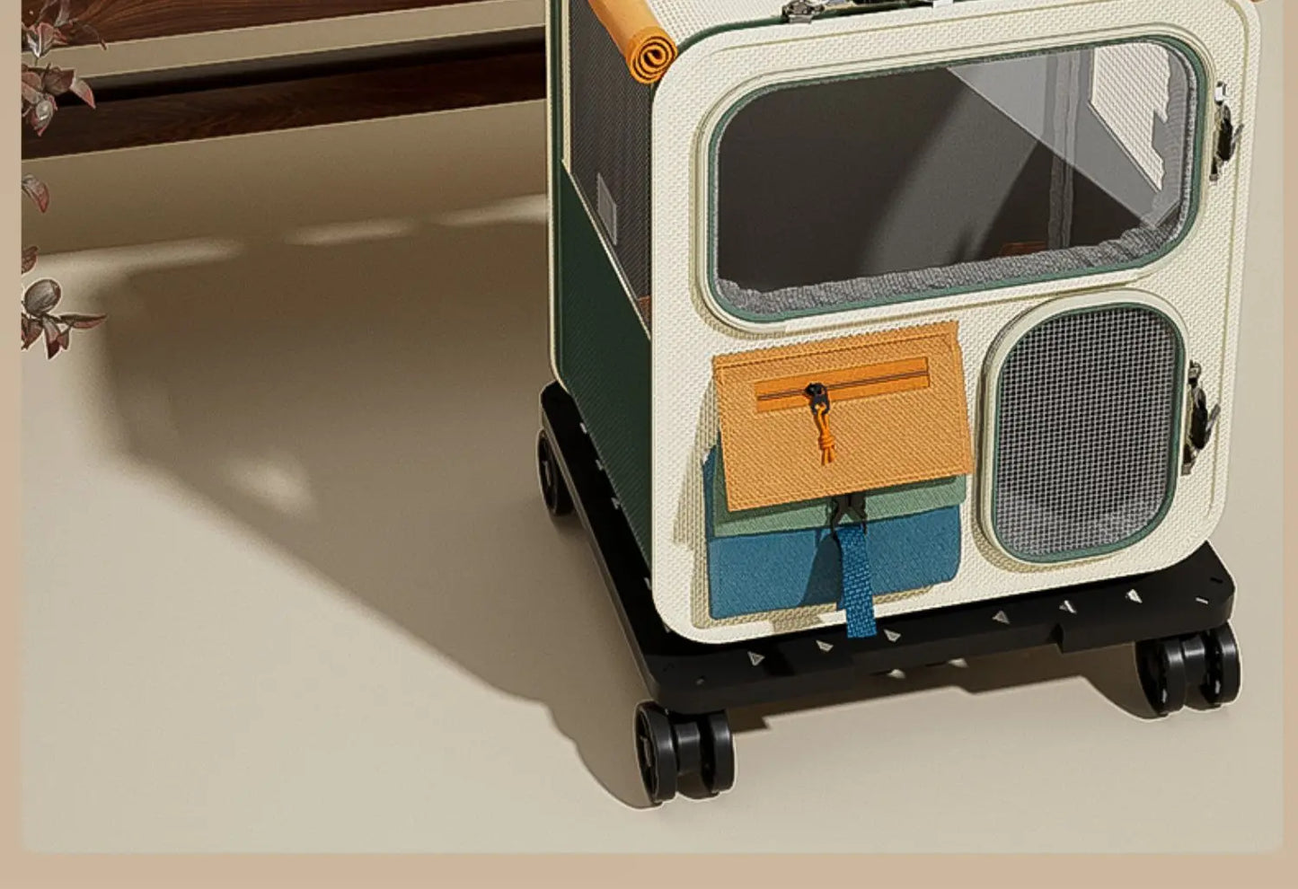 Rolling Cat Carrier with Wheels – Pet Travel Carrier for Large Cats & Small Dogs Up to 10kg