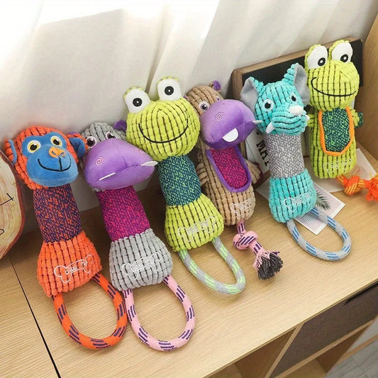 Corduroy Squeaky Dog Toy - Bite-Resistant Animal-Shaped Training Lead