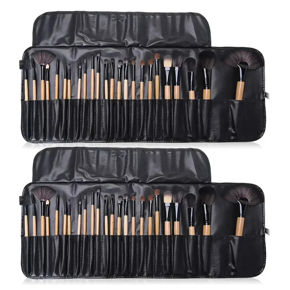 24-Piece Professional Makeup Brush Set - Eyebrow, Powder, Foundation, Shadows - PULSE MART