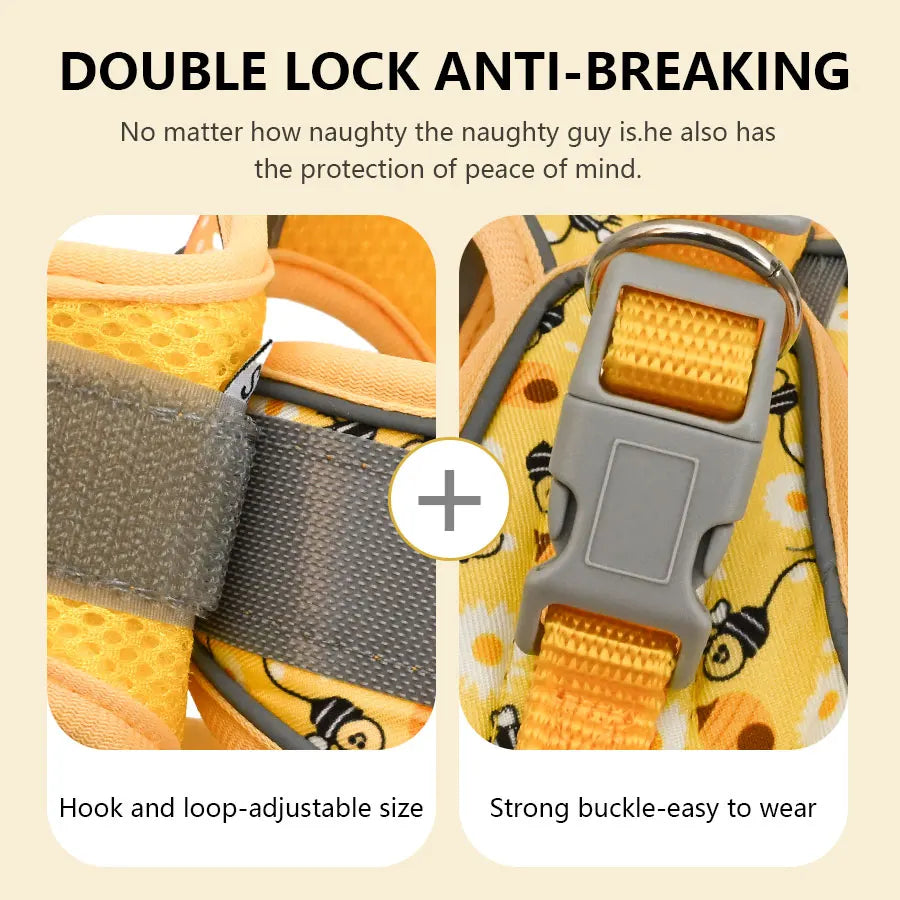 DH009 Cartoon Dog Harness and Leash Set: Breathable Honeycomb Mesh Vest