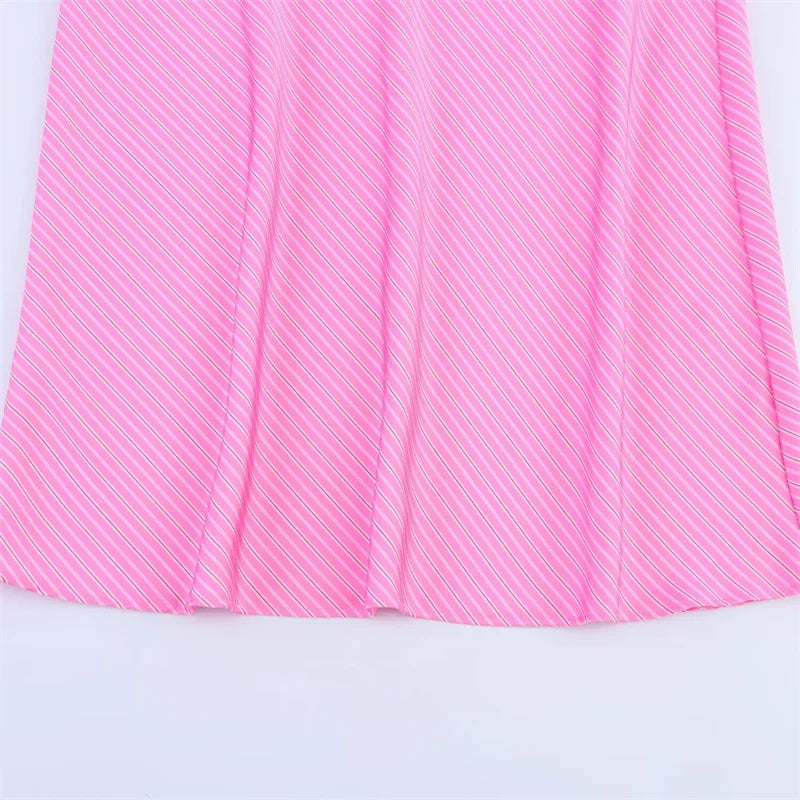 Women's Skirt New Summer 2025 Pink Striped Silk Satin Midi Skirt Fashionable and versatile