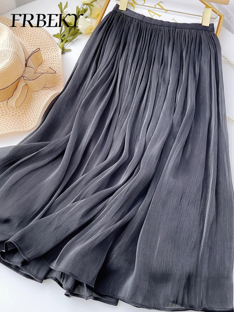 Women’s Summer Pleated A-Line Skirt – High Waist Slim Long Skirt, Elegant Streetwear