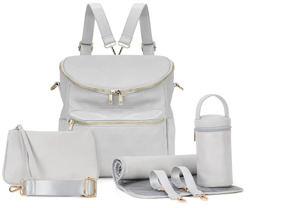 New Fashion Mommy Bag Pu Leather Diaper Backpack Bag with Changing Pad Baby Organizer Baby Nappy Bag Mummy Daddy Backpack - PULSE MART