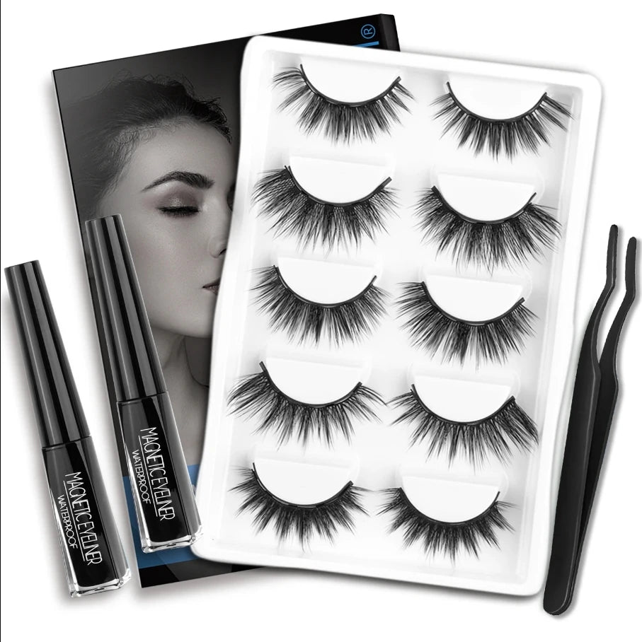 3D Magnetic Eyelashes with Eyeliner Kit – 5 Pairs Reusable Natural Look Lashes - PULSE MART
