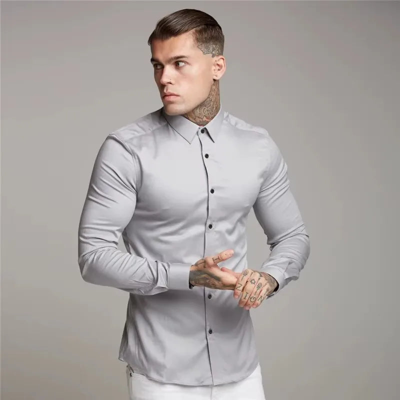 Men's Shirt Fashion Full Sleeve Shirt Men's Muscle Casual Slim-fit Business Dress shirt