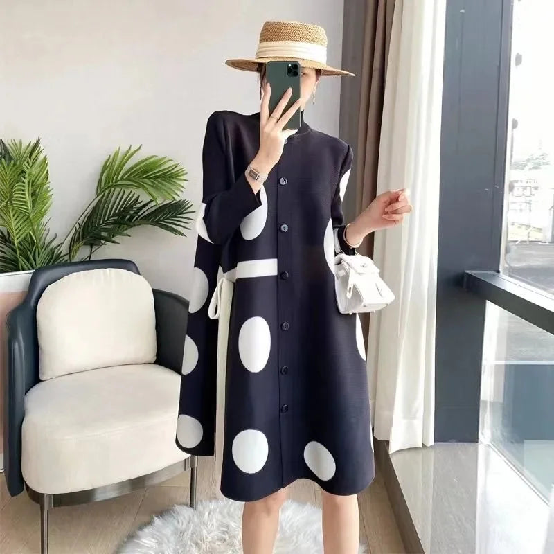 Women’s Polka-Dot Windbreaker Coat – Elegant Trench for Spring &amp; Autumn - PULSE MART