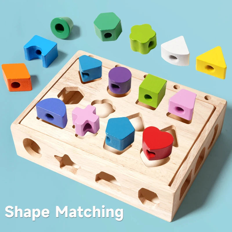 Montessori Wooden Toy Children Color Shape Matching Stacker Puzzle Toys Colorful Beaded Color Cognition Toy Baby Educational Toy