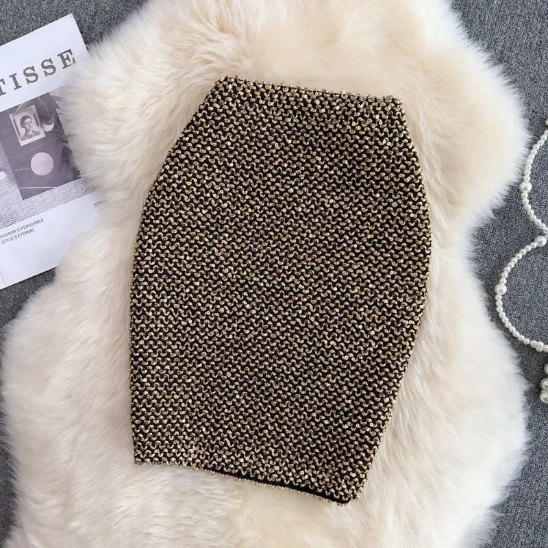 Women’s Autumn Skirt 2025 – High Waist Belted A-Line with Rhinestones, Fringe & Layered Cake Design