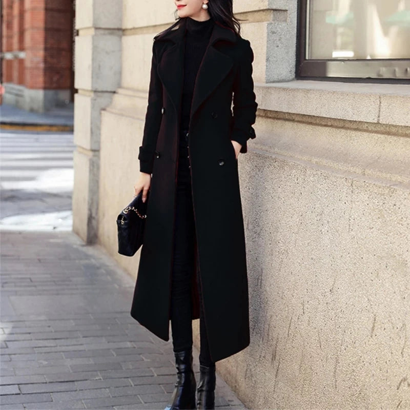 Women’s Korean Fashion Woolen Winter Coat – Long Thickened Overcoat - PULSE MART