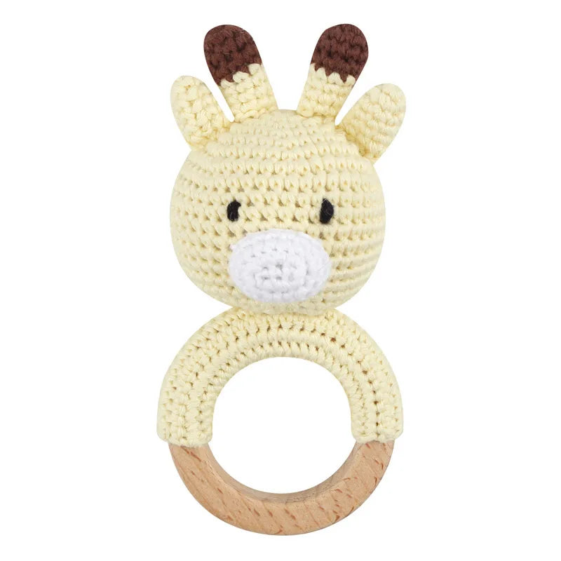 Amigurumi Cartoon Animal Baby Rattle Cute Wooden Ring Handhold Newborn Rattle Toys Handmade Pacifier Clips Kids Educational Toys - PULSE MART