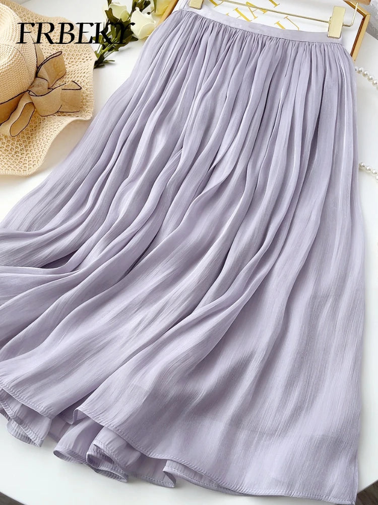 Women’s Summer Pleated A-Line Skirt – High Waist Slim Long Skirt, Elegant Streetwear