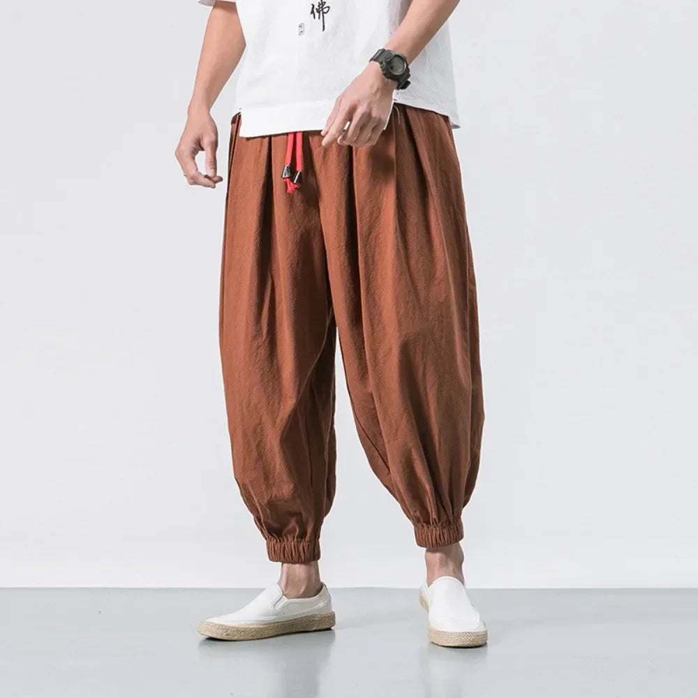 New Trendy Men Harem Pants Loose Oversized Style Cotton and Linen High Quality Jogger