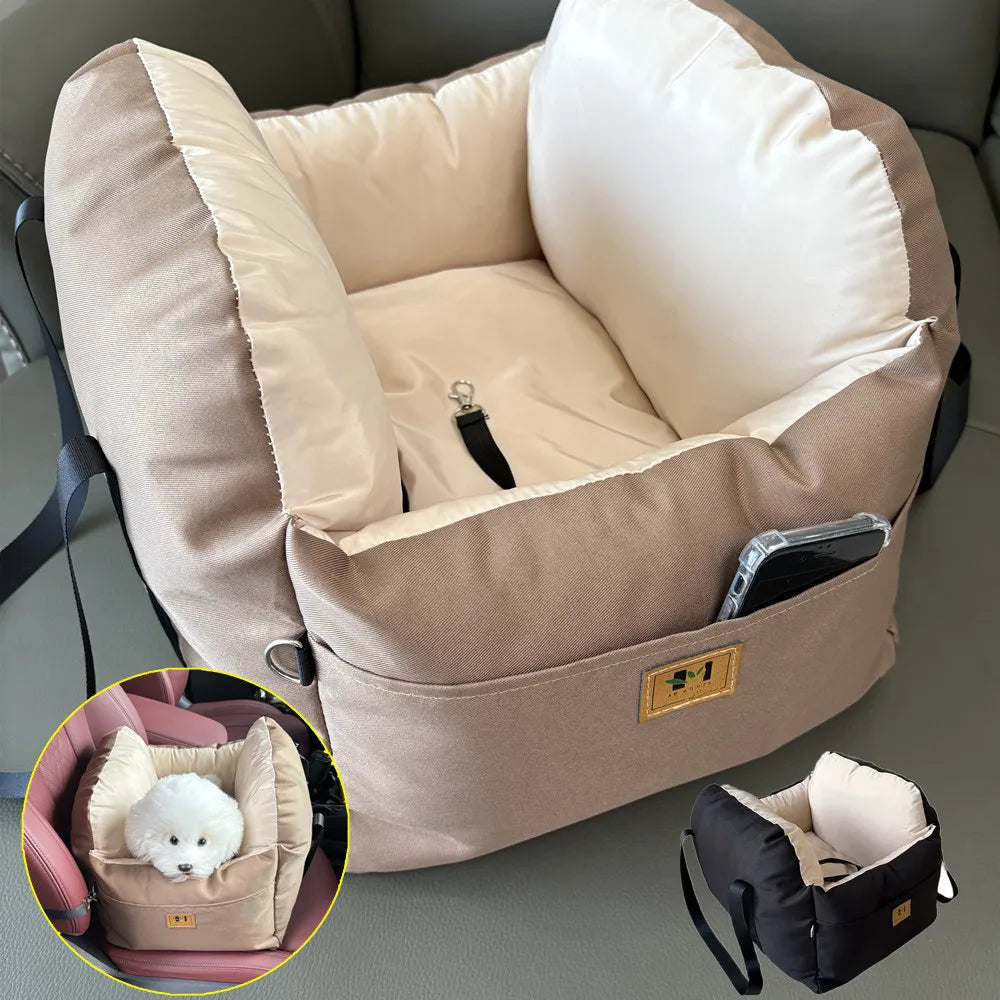 Four-Season Dog Car Seat with Safety Belt, Washable Pet Booster Nest