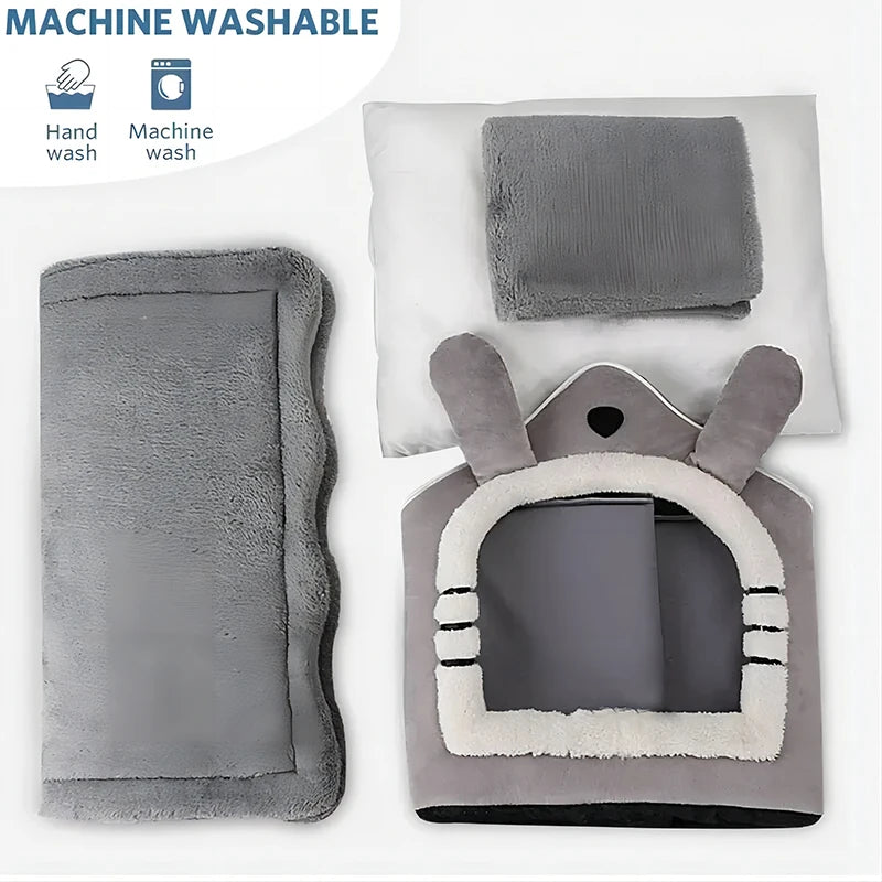 Warm Pet House for Dogs & Cats – Detachable Washable Bed for Small Pets