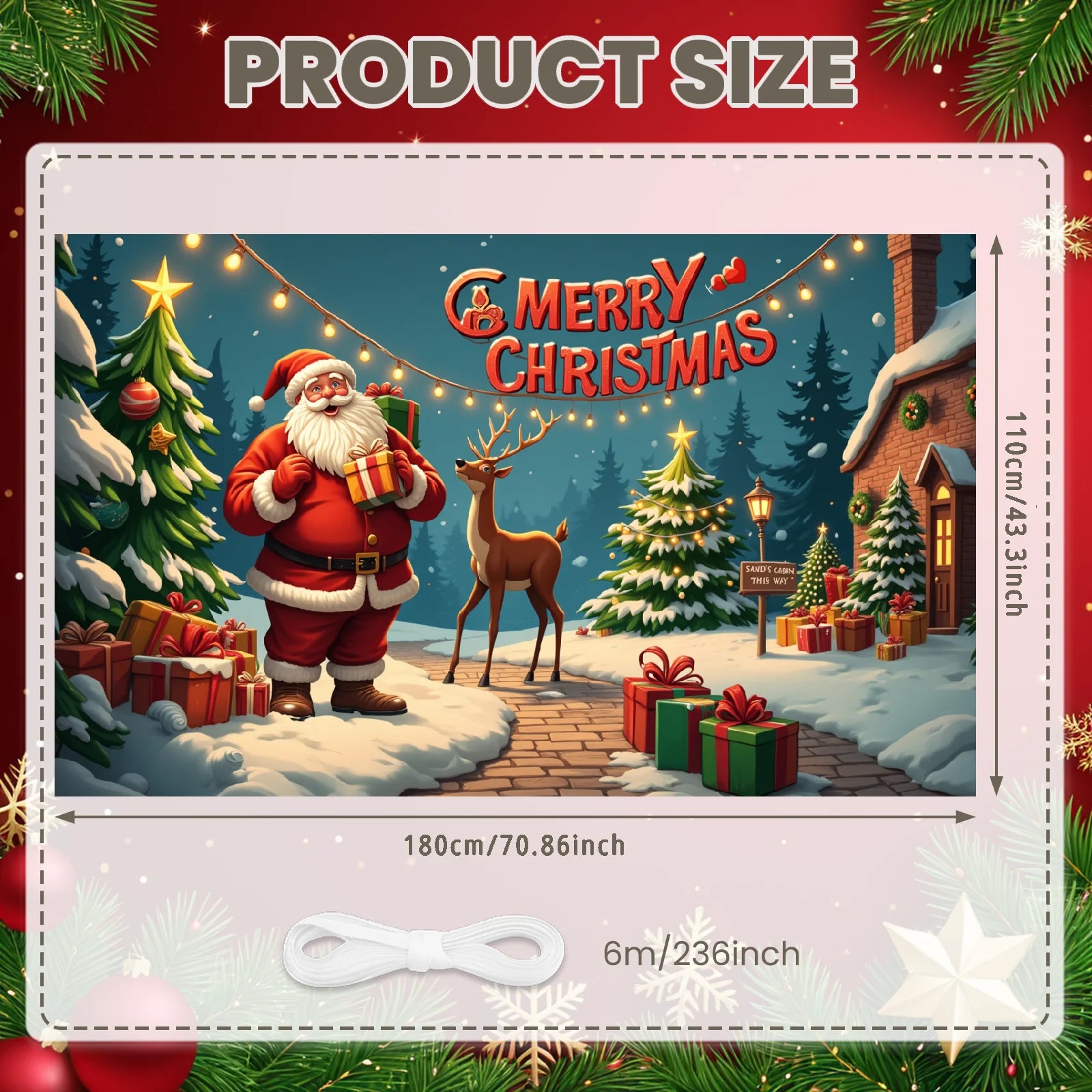 Merry Christmas Santa Decoration Festive Banner Polyester Snowy Scene Winter Holiday for Christmas Party Decor Seasonal Celebrat