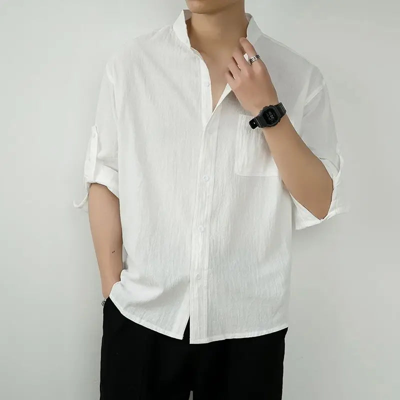Men’s White Linen Cotton Half-Sleeve Shirt – Casual Summer Fashion