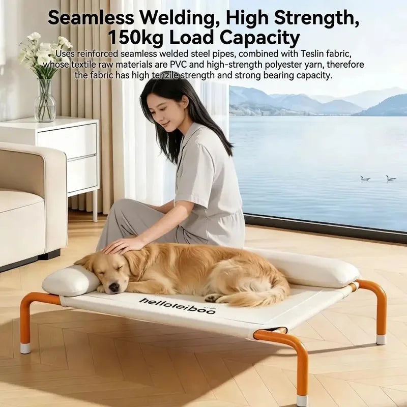 Elevated Mesh Dog Bed with Pillow, Raised Outdoor Patio Cot