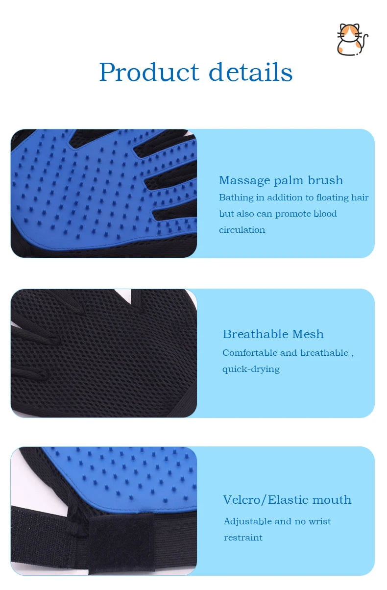 Pet Grooming Glove – Cat & Dog Deshedding Brush for Hair Removal, Bathing & Massage