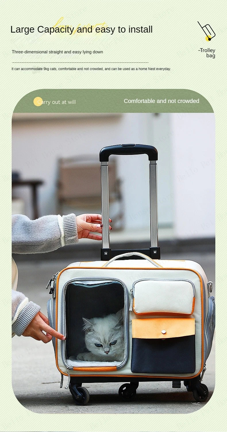 Rolling Pet Carrier Backpack – Detachable Cat & Dog Trolley Travel Bag for Small Pets