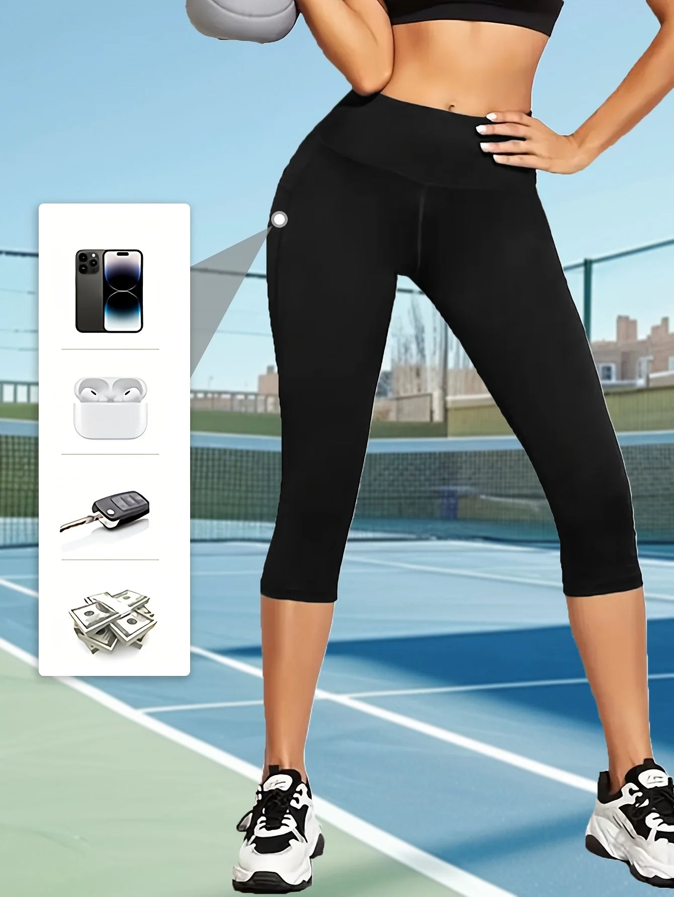 Ladies' high waisted leggings, unique double-sided pockets, slim fit fitness leggings,