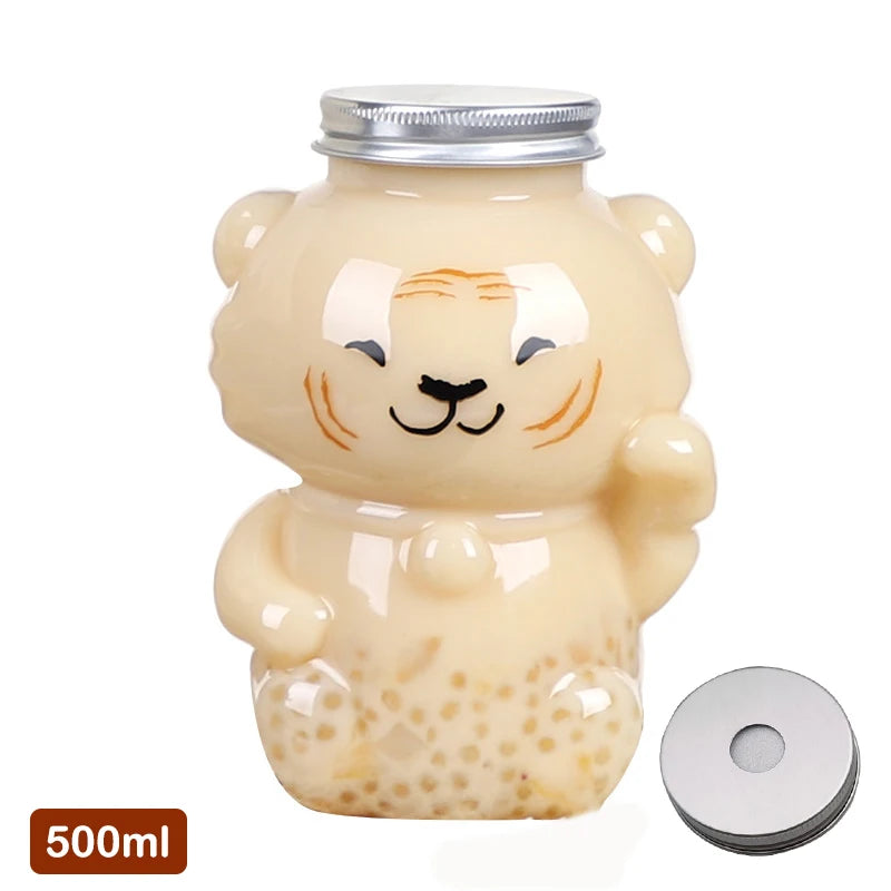 Disposable Drink Bottles Juice Storage Bottles Beverage Milk Tea Bottles Cute Bear Juice Drink Milk Tea Sealed Bottle - PULSE MART