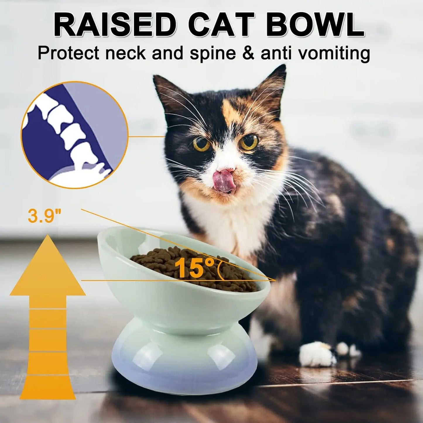 Ceramic Elevated Cat Bowl – Tilted Food & Water Bowl, Dishwasher & Microwave Safe