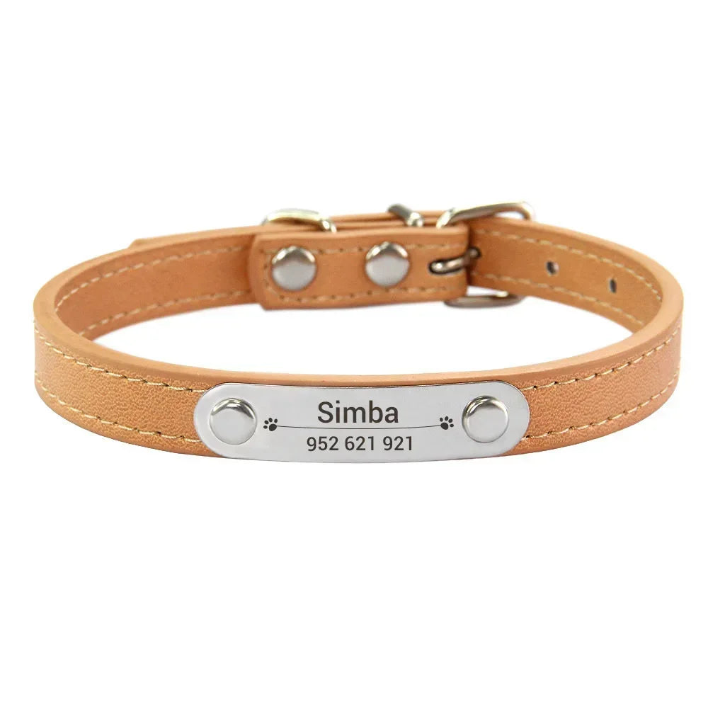 Personalized Leather Dog Collar: Custom Carved Name ID & Anti-Lost Design