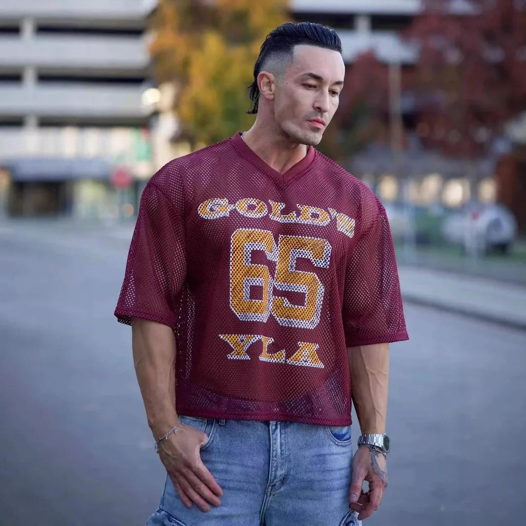 Men’s Summer Sports V-Neck T-Shirt – Loose Fit Gym Running Leisure Top