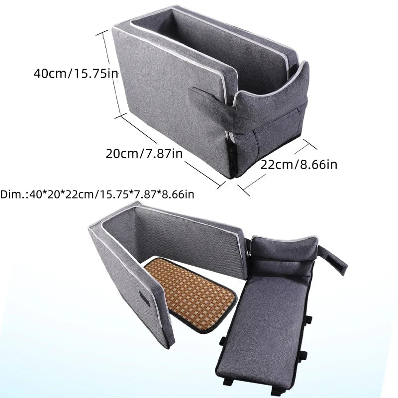 Car Center Console Pet Bed Mat, Small Dog & Cat Booster Safety Seat